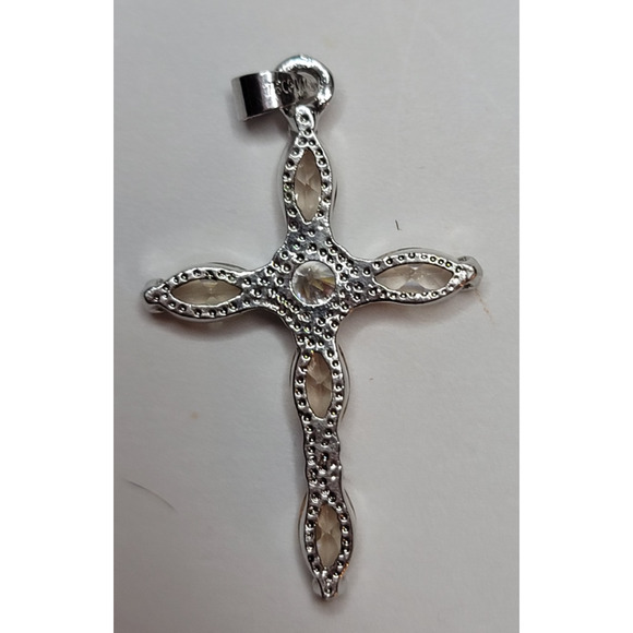 18K White Gold Plated Cross Pendant with Marquise Cut Champagne Colored Stones - Picture 3 of 7